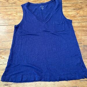 JCrew-Blue Classic Preppy Pocketed Linen V-Neck Tank Top size S